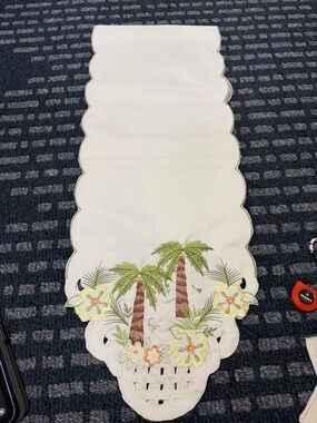 Embroidered Palm Tree Table Runner 34”x15”